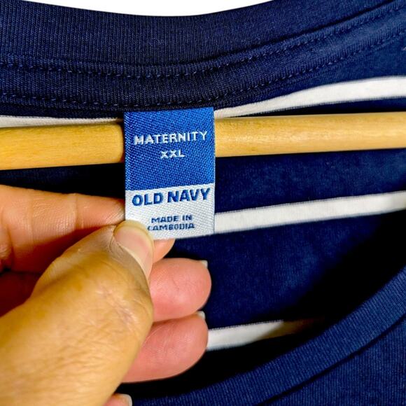 NEW Old Navy Maternity Bodycon Dress XXL Blue Striped Short Sleeve Ruched Summer - Picture 5 of 8